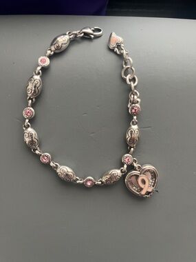 BRIGHTON Silver-Tone Pink Ribbon Cancer Heart Charm Bracelet - Women's Jewelry